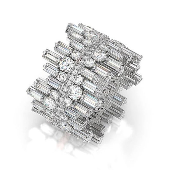Micro Paved Irregular Multi-Row Diamond Ring - Picture 2 of 7